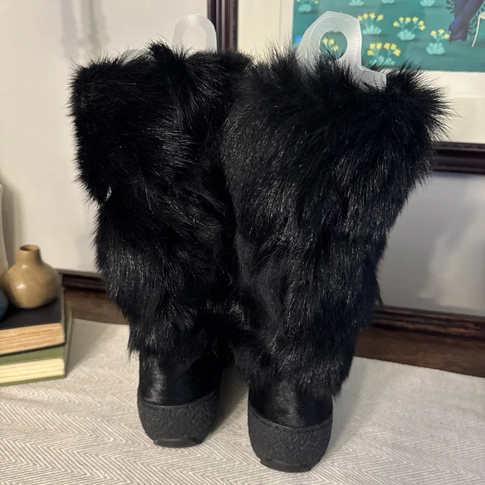 Regina Anna Black Goat Fur Water Repellent Boots Italy US 10 EU 41 Designer